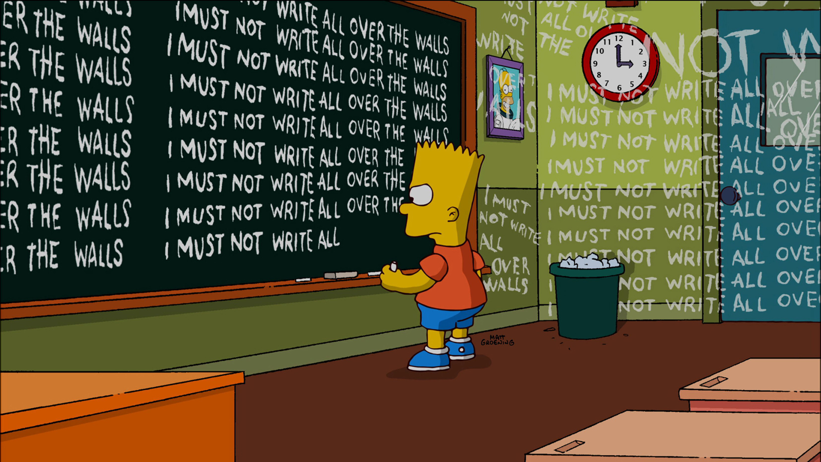 Mantra mit zero Spirit: Bart Simpson bei einer seiner zahlreichen Wandtafelbestrafungen. (Screenshot)