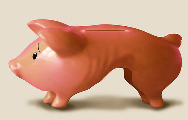 Muss gefüttert werden - aber nicht zu schnell: Ausgehungertes Sparschwein.
