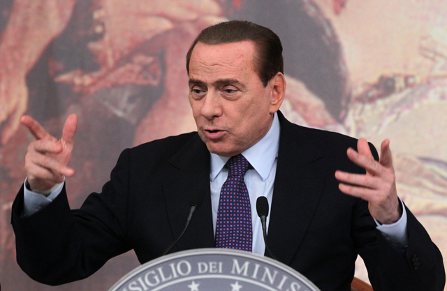 Silvio Berlusconi stellt das italienische Sparprogramm vor, 12. August 2011.