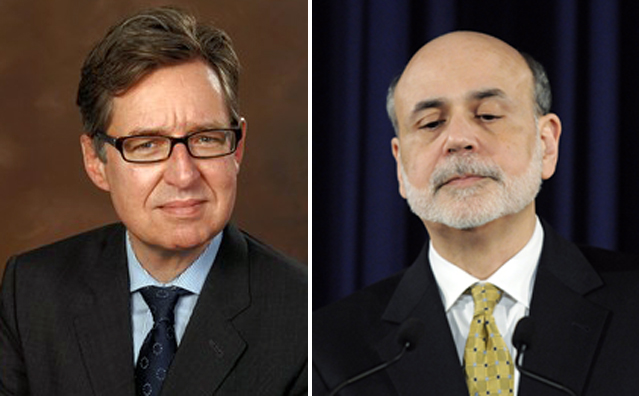 Martin Woodford und Fed-Chef Ben Bernanke. (Fotos: Columbia und Reuters)