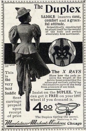 «Relieving the sensitive parts of the body»: Werbung für den Damensattel Duplex von 1897. (Bild: oldbike.eu)