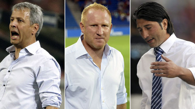 Drei Trainer, ein Problem: Lucien Favre, Heiko Vogel und Murat Yakin. (Bilder: Keystone)