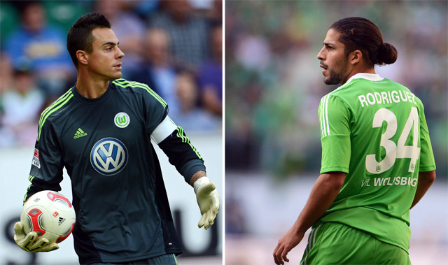 Spielen sie für Wolfsburg oder für VW oder spielt das keine Rolle? Die Schweizer Diego Benaglio und Ricardo Rodriguez. (Fotos: Keystone)
