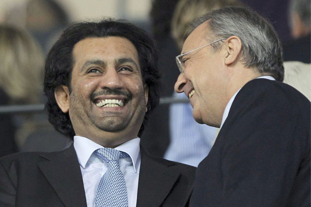 Scheich Abdullah bin Nasser Al-Thani und Real-Madrid-Präsident Florintino Perez, Oktober 2010. (Keystone)