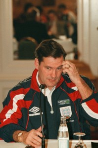 Glenn Hoddle, coach of the english soccer team, talks to the press in Bern, Switzerland, Tuesday, March 24, 1998. The English team will face Switzerland in a friendly game on Wednesday, in Bern. (KEYSTONE / Alessandro della Valle)