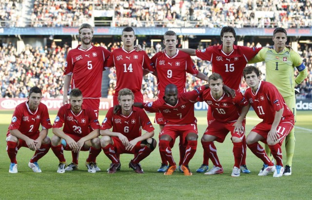 Die Schweizer U-21-Mannschaft vor dem Final gegen Spanien, 25. Juni 2011. (Keystone/Peter Klaunzer)