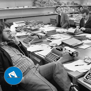 Die Bundeshauskorrespondenten 1974 in Bern. (Keystone)