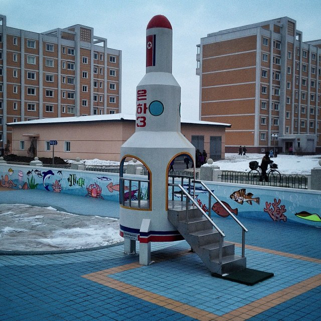 A pre-school playground set, shaped like the North Korean Unha rocket near Pyongyang. (AP Photo/David Guttenfelder)