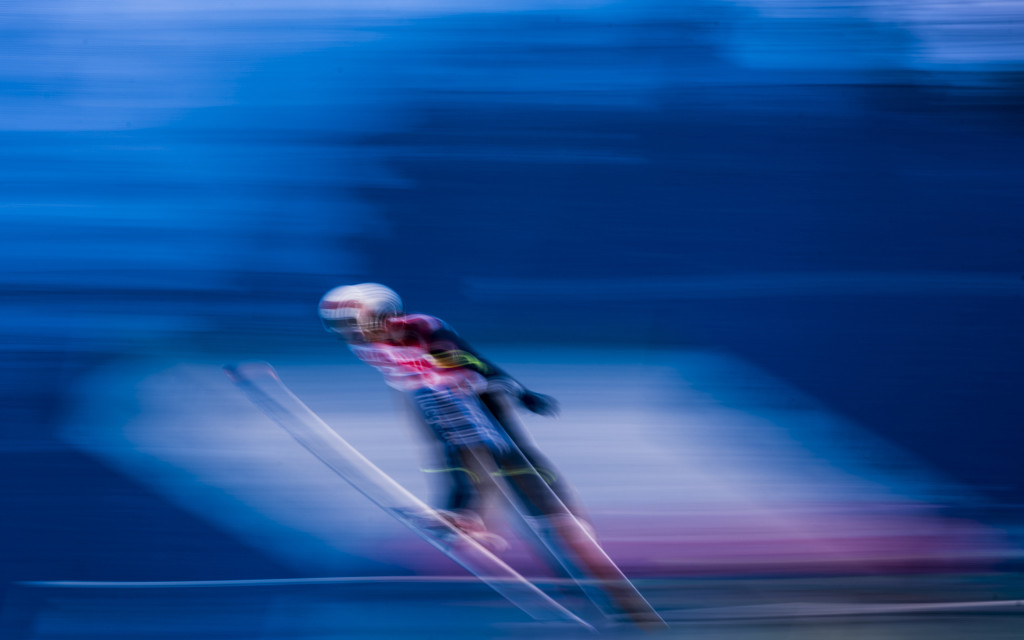 KLINGENTHAL, GERMANY - NOVEMBER 22: Long exposure shows ski jumper during the individual competition at the FIS World Cup Ski Jumping day three on November 22, 2015 in Klingenthal, Germany. (Photo by Matej Divizna/Bongarts/Getty Images)