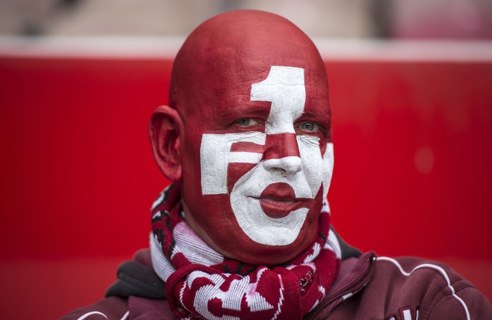 KAISERSLAUTERN, GERMANY - DECEMBER 06: A fan with painted face poses during the second bundesliga match between 1. FC Kaiserslautern and FC St. Pauli at Fritz-Walter Stadion on December 6, 2015 in Kaiserslautern, Germany. (Photo by Alexander Scheuber/Bongarts/Getty Images)