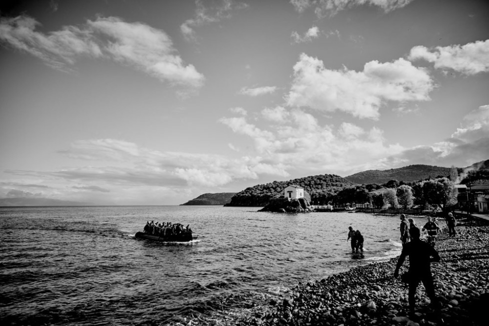 Gerade ist ein Boot von der Türkischen Küste komment an der Nordküste von Lesbos mit Flüchtlingen gelandet. Bei Skala Sikamineas.
