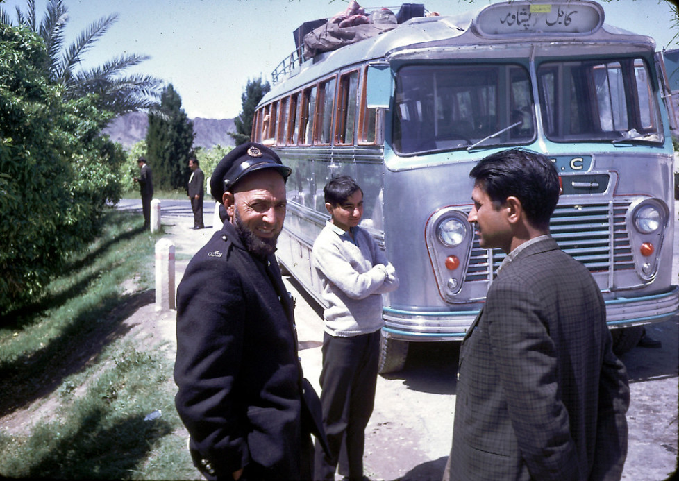 ""In the spring of 1968,Êmy familyÊtook a public, long-distance, Afghan bus through the Khyber Pass to visit Pakistan (Peshawar and Lahore).Ê The road was rather bumpy in that direction, too.Ê As I recall, it was somewhat harrowing at certain points with a steep drop off on one side and a mountain straight up on the other!Ê I remember that, before we left Kabul,Êmy father paid for a young man to go around the bus with a smoking censor to bless the bus or ward off the evil eye.Ê I guess it worked - we had a safe trip." - Peg Podlich."