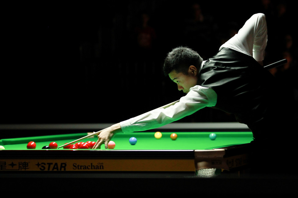 CARDIFF, WALES - FEBRUARY 17: (CHINA OUT) Ding Junhui of China plays a shot in the third round match against Matthew Selt of England on day three of BetVictor Welsh Open 2016 at Motorpoint Arena on February 17, 2016 in Cardiff, Wales. (Photo by ChinaFotoPress/ChinaFotoPress via Getty Images)