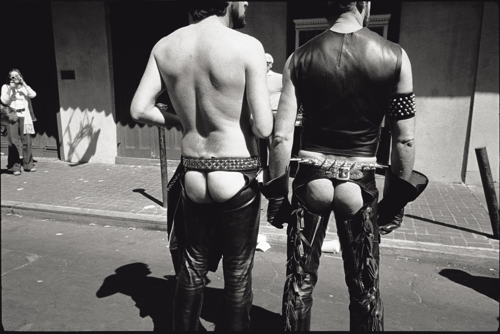 USA. New Orleans, Louisiana. 1975. French Quarter, leather chaps seen from behind.