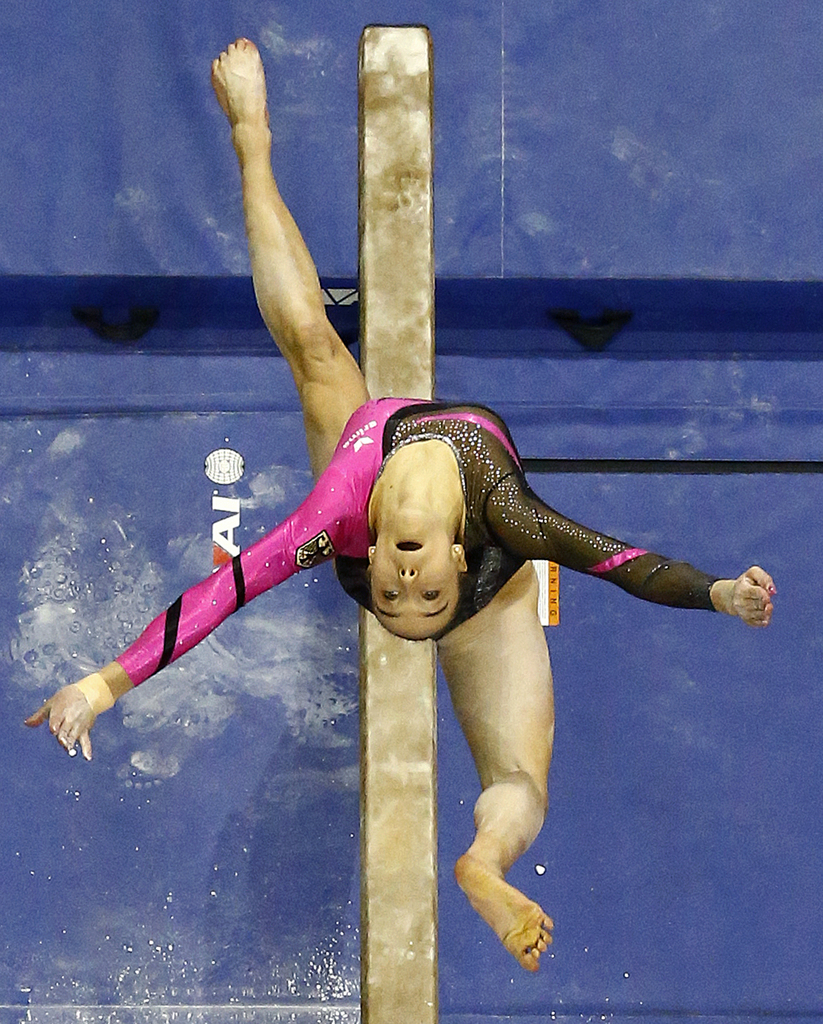 Tabea Alt, of Germany, competes on the balance beam during the 2016 AT&T American Cup gymnastics competition, Saturday, March 5, 2016, in Newark, N.J. (AP Photo/Julio Cortez)