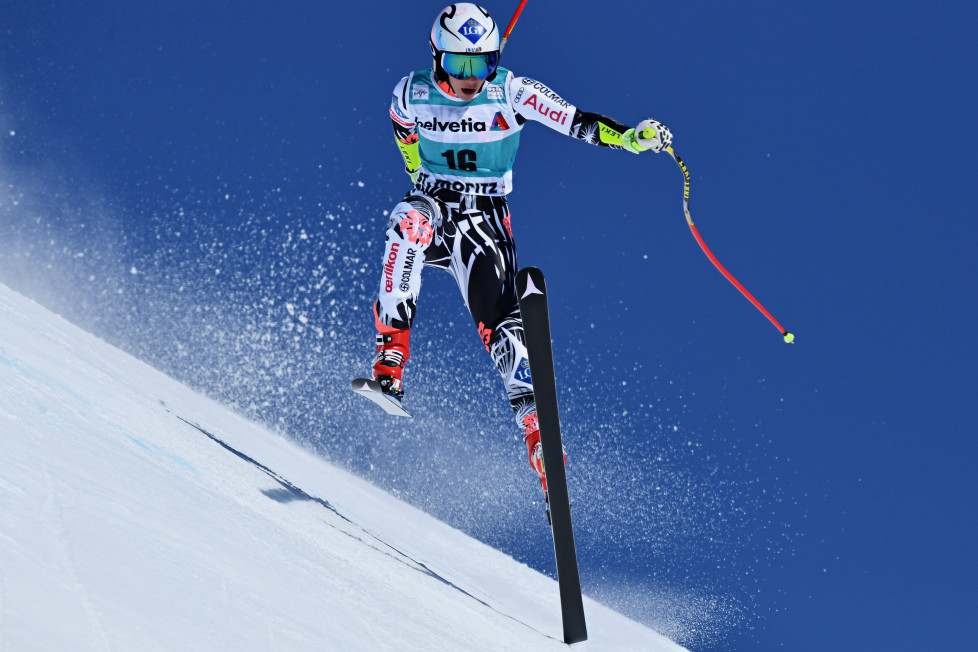 ST MORITZ, SWITZERLAND - MARCH 17: Tina Weirather of Liechtenstein in action during the Audi FIS Alpine Ski World Cup Finals Men's and Women's Super G on March 17, 2016 in St Moritz, Switzerland. (Photo by Matthias Hangst/Getty Images)