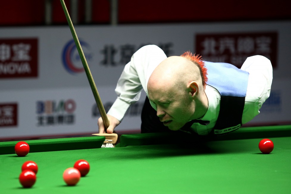 BEIJING, CHINA - MARCH 28: (CHINA OUT) Gary Wilson of England reacts during the first round match against Stephen Maguire of Scotland on day one of China Open at Beijing University Students' Gymnasium on March 28, 2016 in Beijing, China. (Photo by VCG/VCG via Getty Images)