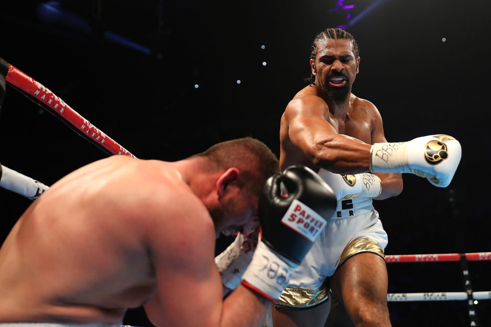 LONDON, ENGLAND - MAY 21: David Haye of England knocks down Arnold Gjergjaj of Switzerland during their Heavyweight fight at The O2 Arena on May 21, 2016 in London, England. (Photo by Richard Heathcote/Getty Images)