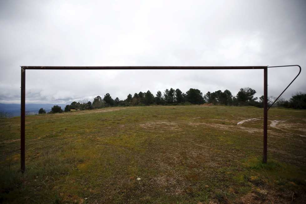 An abandoned goalpost is seen on the outskirts of Povoa de Agracoes, near Chaves, Portugal April 19, 2016. In the villages of Agracoes and Povoa de Agracoe the steady drip-drip of emigration has brought down population numbers from more than 50 residents to fewer than a dozen each. These remaining villagers share the same glum acceptance that, after they have gone, their villages will die out too. It is the same desolate picture in scores of other backwater settlements in Portugal's interior, north to south. REUTERS/Rafael Marchante SEARCH "ABANDONED PORTUGAL" FOR THIS STORY. SEARCH "THE WIDER IMAGE" FOR ALL STORIES