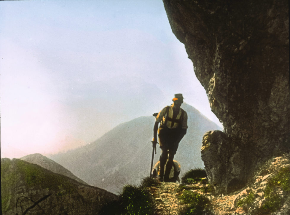 UNSPECIFIED - CIRCA 1910: The climb. Tyrol, Austria. Handcolored lantern slide around 1910. (Photo by Imagno/Getty Images)