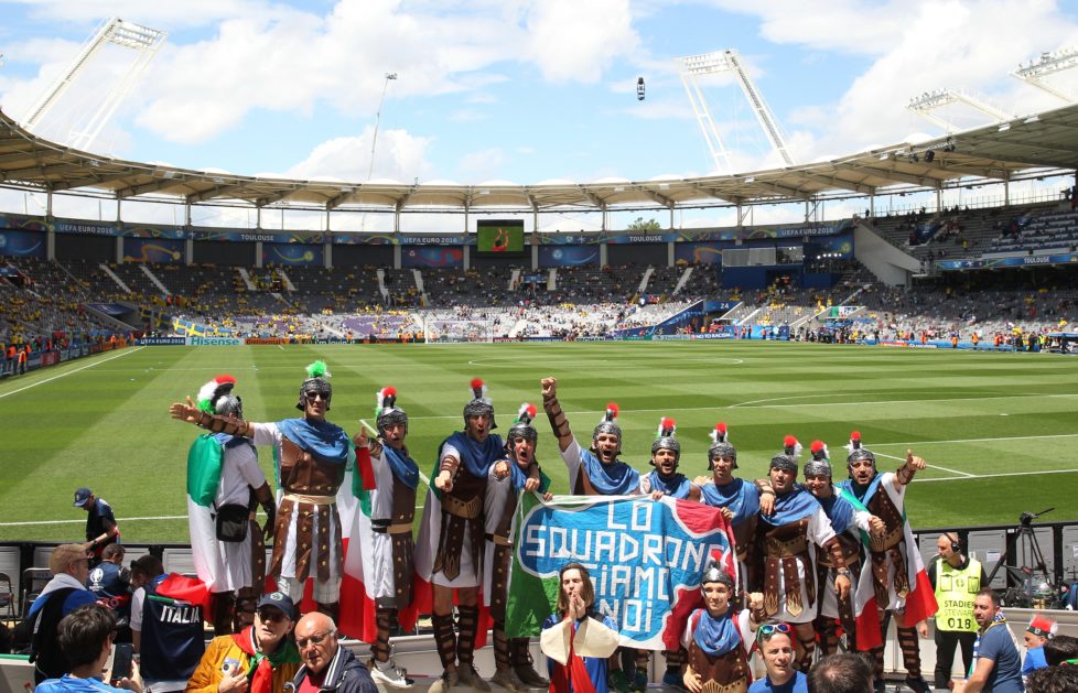 TOULOUSE, FRANCE - JUNE 17: The Italian supporters enjoy the pre match atmosphere prior to the UEFA EURO 2016 Group E match between Italy and Sweden at Stadium Municipal on June 17, 2016 in Toulouse, France. (Photo by Dean Mouhtaropoulos/Getty Images)