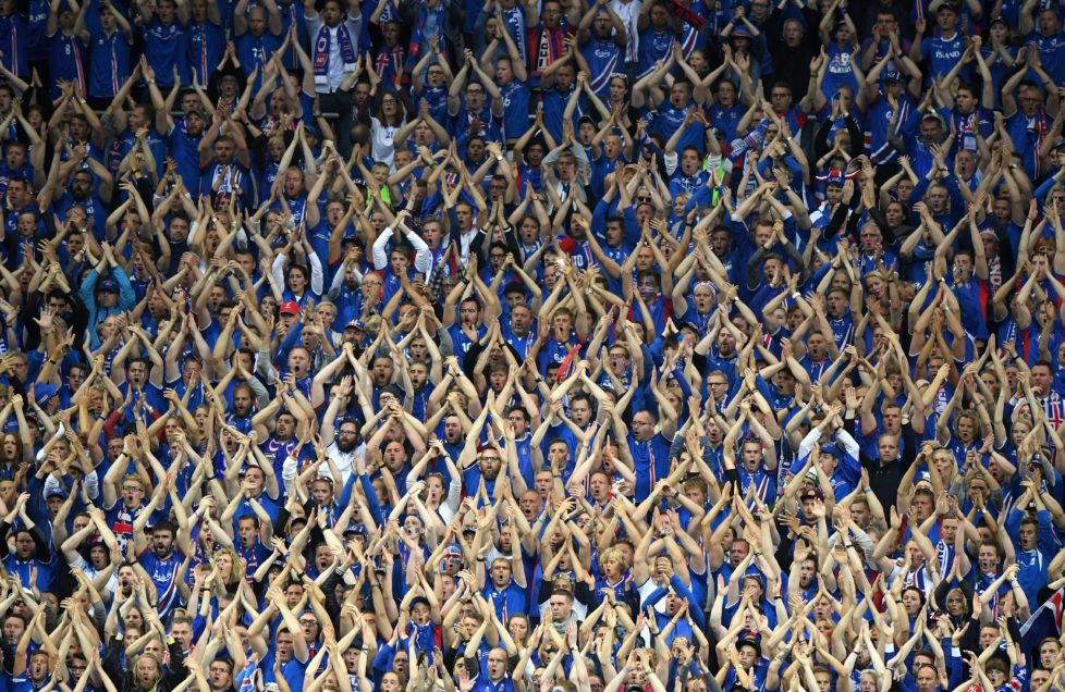 PARIS, FRANCE - JULY 03: Iceland fans show their support during the UEFA EURO 2016 quarter final match between France and Iceland at Stade de France on July 3, 2016 in Paris, France. (Photo by Matthias Hangst/Getty Images)