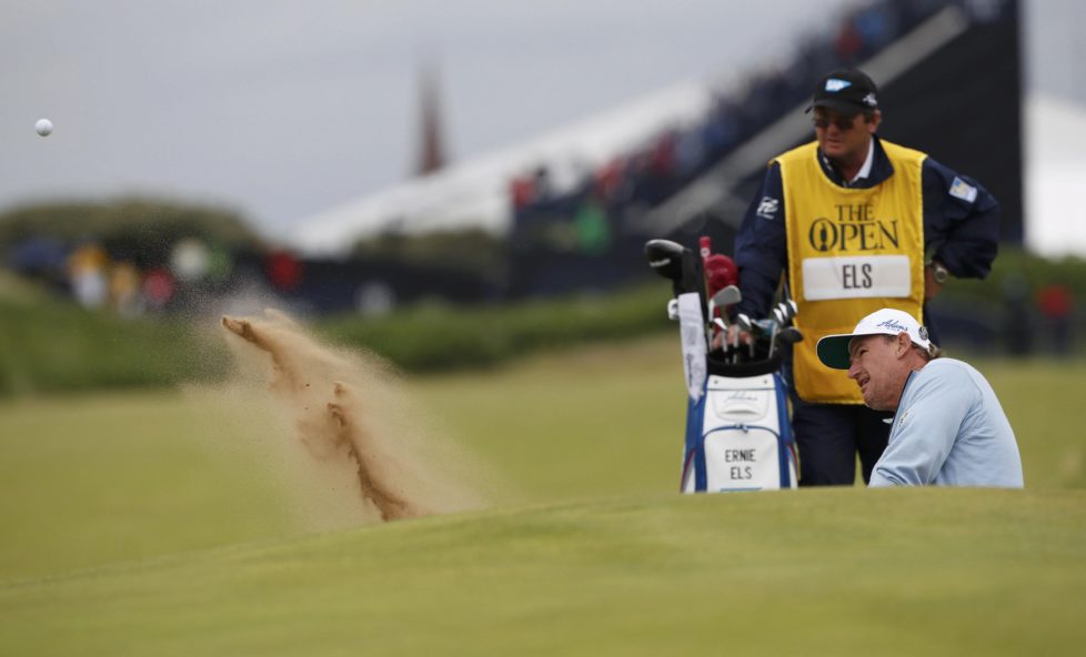 Golf - British Open - South Africa's Ernie Els plays out of a bunker on the first hole during the second round - Royal Troon, Scotland, Britain - 15/07/2016. REUTERS/Craig Brough