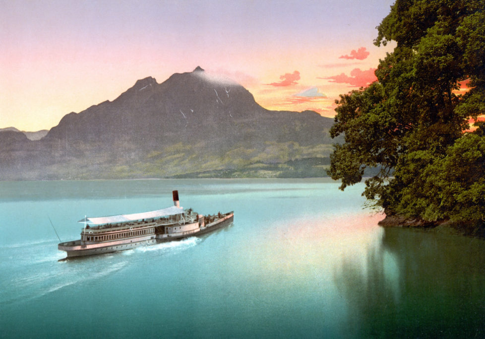 Early colour photograph of The Lake of the Four Cantons, evening tints, Lake Lucerne, Switzerland. Dated between 1890 and 1900. (Photo by: Universal History Archive/UIG via Getty images)