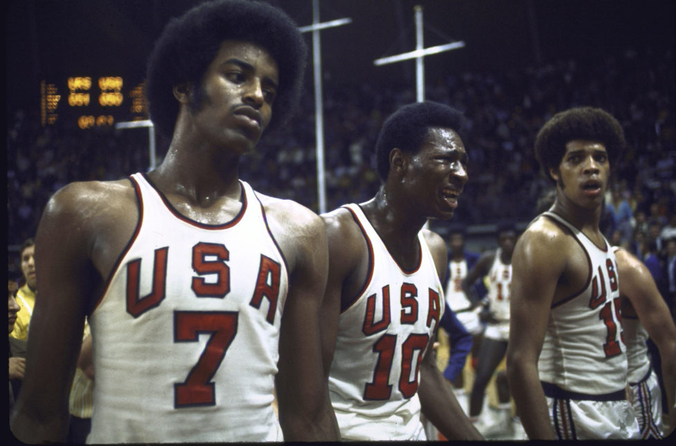A stunned US basketball team after they were defeated by the Soviets at the Summer Olympics. (Photo by Rich Clarkson/The LIFE Images Collection/Getty Images)