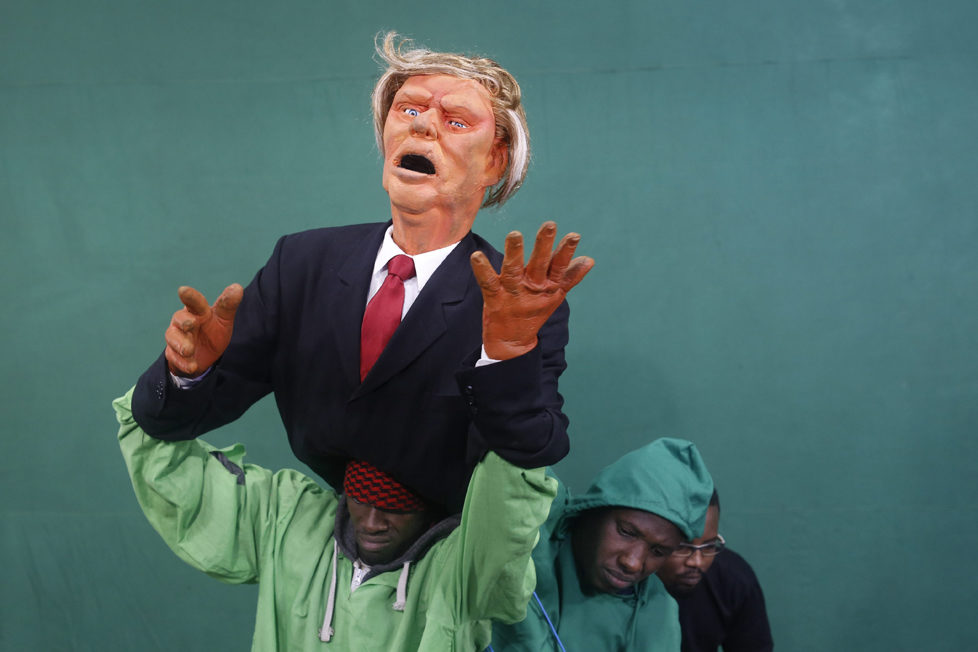 epaselect epa05548724 (06/19) Puppeteers control the Donald Trump puppet during the shooting of the 11th season of 'The XYZ Show' satirical puppet show at a studio in Nairobi, Kenya, 30 August 2016. The XYZ Show is Kenya‚Äôs popular satirical television program and has been taking pokes at the country‚Äôs political elites and international figures ever since it aired its first episode in 2009. With the 2016 US presidential elections, the show is now taking on Republican Presidential candidate Donald Trump. EPA/DAI KUROKAWA PLEASE REFER TO ADVISORY NOTICE (epa05548718) FOR FULL FEATURE TEXT