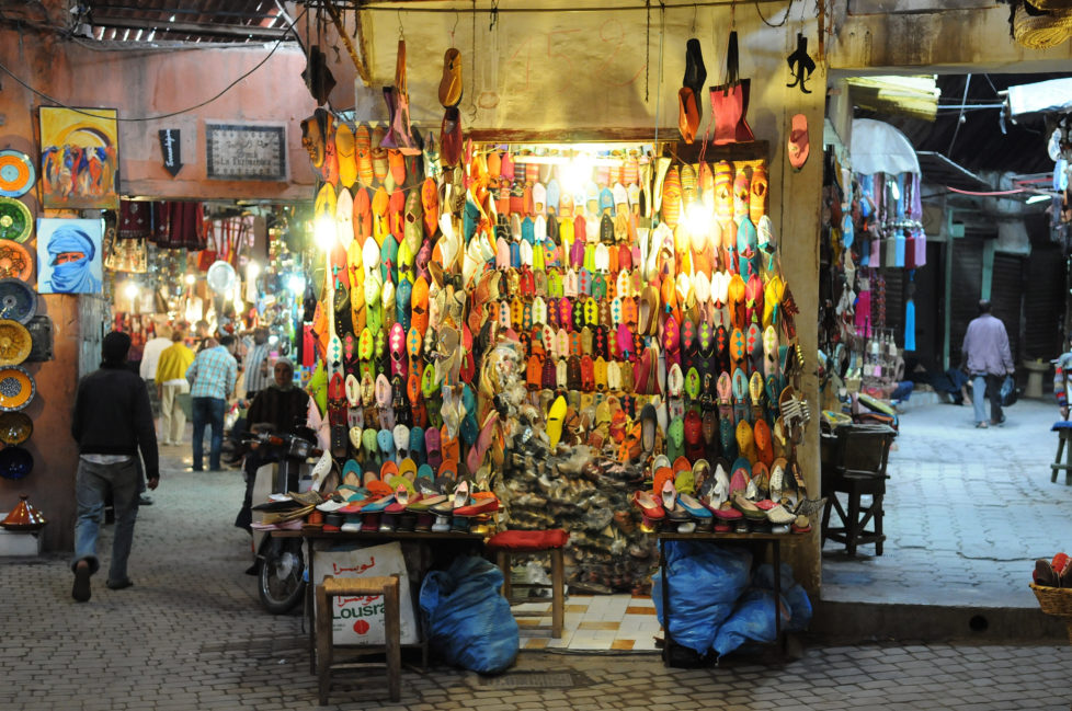 MARRAKECH, MOROCCO - OCTOBER 20: A view of slippers for sale in the traditional market place in the medina, known as the 'souk', on October 20, 2009 in Marrakech, Morocco. (Photo by Jim Dyson/Getty Images)