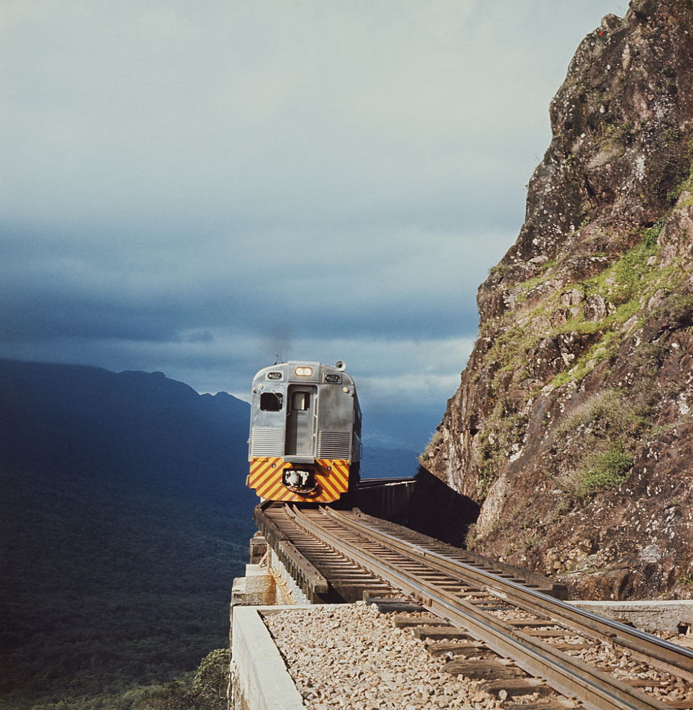 A train on a sheer mountain track in Brazil, circa 1960. (Photo by Manchete/Pictorial Parade/Getty Images)