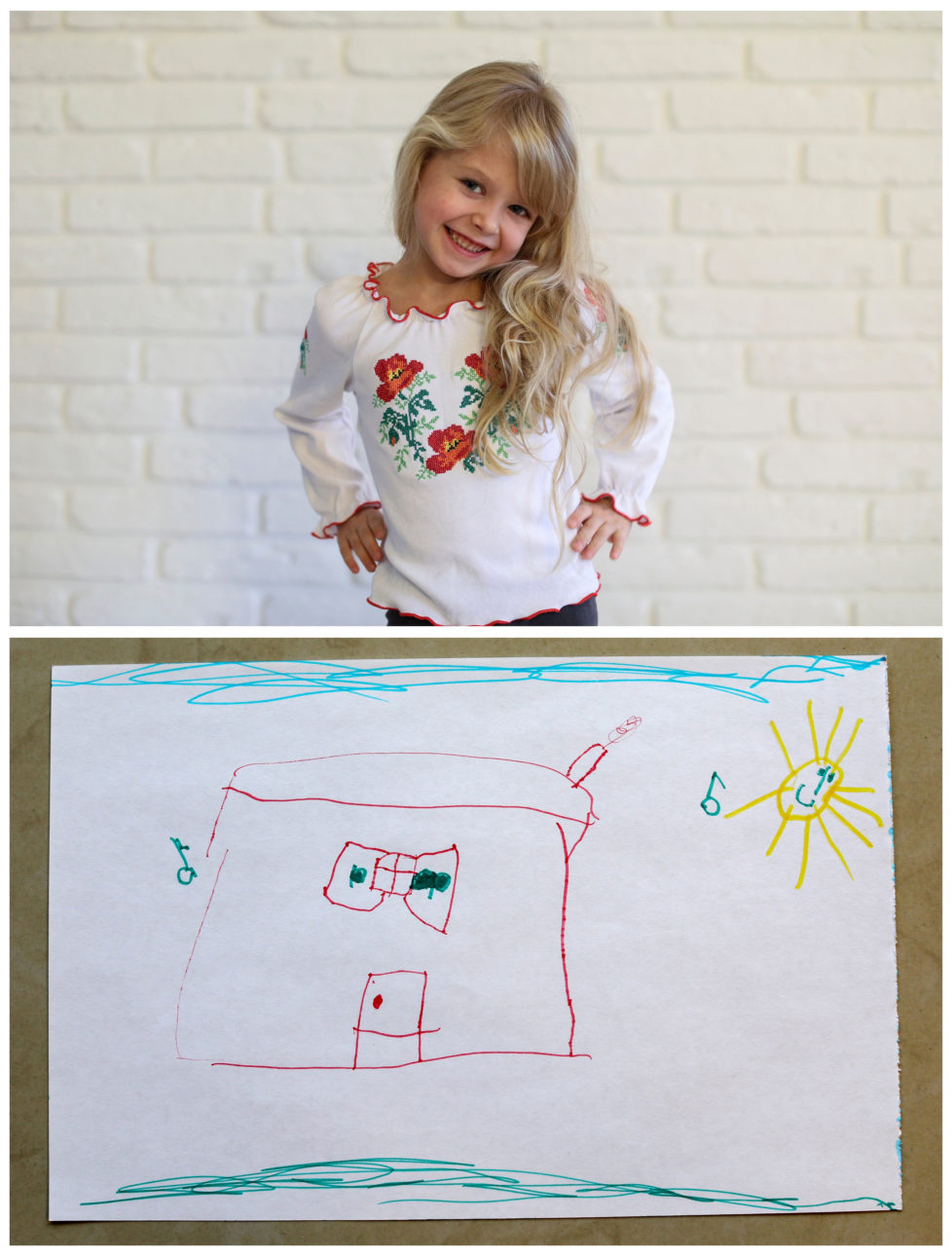 A combination picture shows Diana Zhaldak, 4, posing for a photograph at her house (top) and her drawing of what she wants to get for Christmas from Santa, near Kiev, Ukraine, November 22, 2016. Diana wants a magical, musical house where she can play. Reuters photographers around the world asked children to draw what they wanted to receive from Santa for Christmas. REUTERS/Gleb Garanich SEARCH "CHRISTMAS WISHES" FOR THIS STORY. SEARCH "WIDER IMAGE" FOR ALL STORIES. - RTSV350